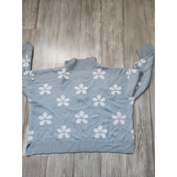 Derek Heart Crop Collared Sweater Blue White Flower 1/4 Button Relaxed Plus 2X - Picture 8 of 8